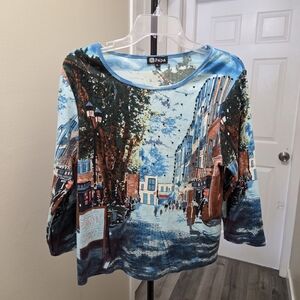 Papa 100% Cotton Scenic Cityscape Sweater Bead & sequin detail